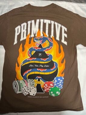 Primitive Snake Poker Cash Graphic Tee Mens M Brown Streetwear Shirt